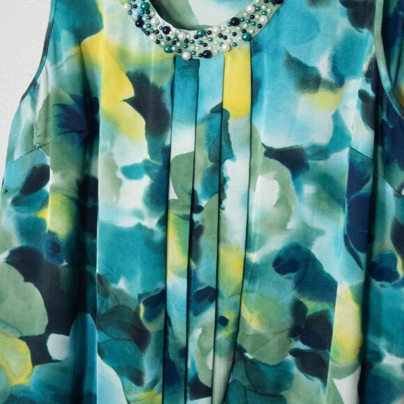 Zac & Rachel Women’s Top Coastal Grandma Blue Green Sleeveless Blouse Floral 1X - Picture 4 of 7